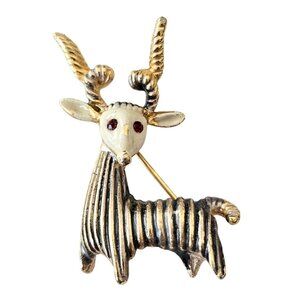 BSK Rare Goat Brooch, Horned Striped Pin Signed C950